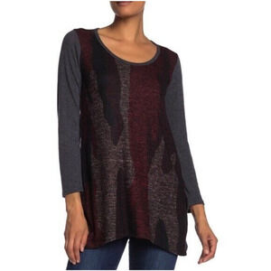 GO COUTURE NEW $168 Long Sleeve Handkerchief Tunic Top Charcoal Camo Medium